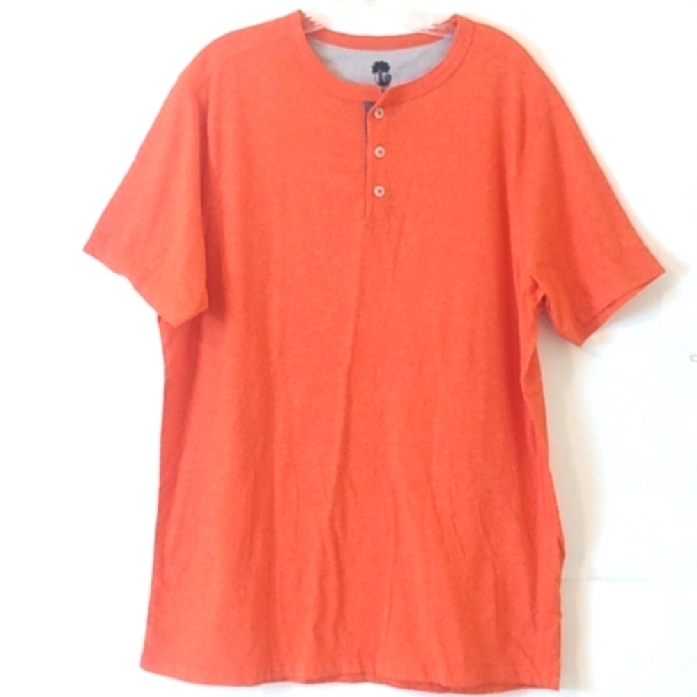 OCEAN & COAST ORANGE WHITE 3-BUTTON SHORT SLEEVE TEE SIZE LARGE NWOT